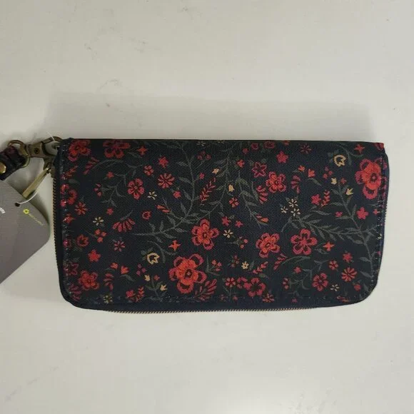 Travelon Safe ID‎ Navy Floral Wristlet Wallet RFID Blocking Wraparound Zip NWT - Picture 2 of 8